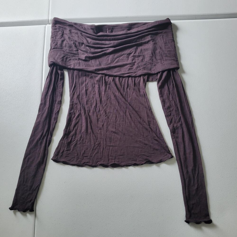 SKIMS Shirt Womens XS Purple Off Shoulder Long Sleeve Lightweight Modal Wool Top